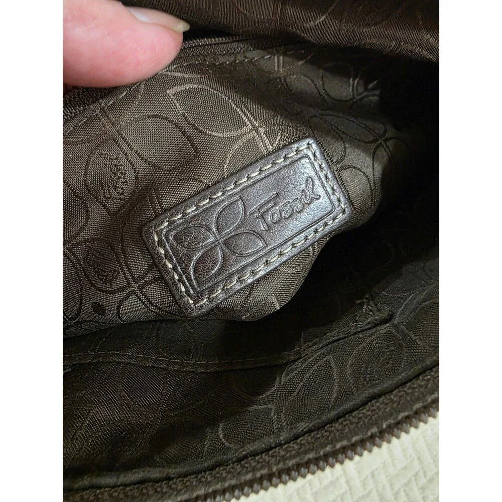Vintage Fossil Crosstown Dark Brown Leather Crossbody Organizer Bag
